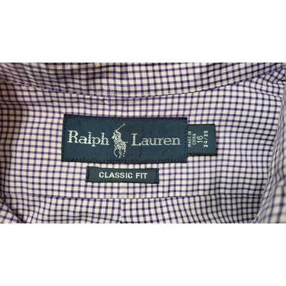 Ralph Lauren Men’s Classic Fit Purple Gingham Long Sleeve Shirt Size 16 34/35 - Picture 6 of 12